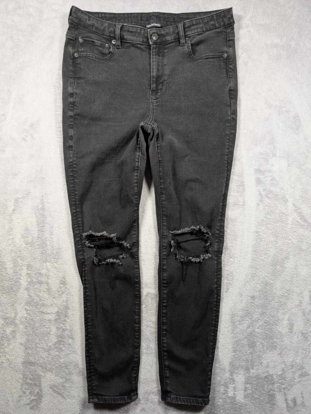 American Eagle Hi Rise Jegging Womens Size 16 34 Waist Black Distressed Grunge